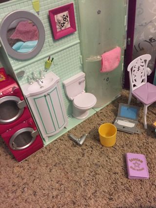 Barbie Folding House Playset Fold & Go Bedroom Bathroom Kitchen & Accessories 3