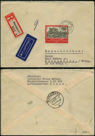F380 Germany Poland Registered Air Mail Warschau Schramberg 1941