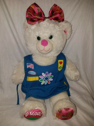 Euc Build A Bear White Girl Scout Cookies Teddy Bear Plush 16 " W/ Bow & Outfit
