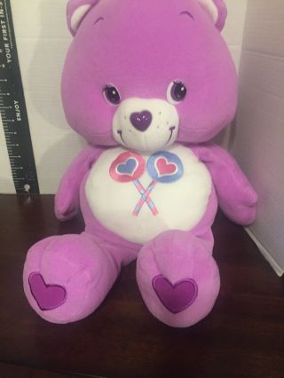 Large 22 " Purple Plush Care Bear " Share Bear " With Lollipops 2003