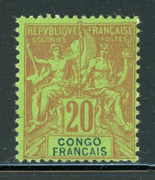French Congo Mh Selections: Scott 26 20c Red/green Cv$24,