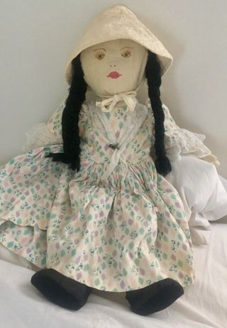 Early Primitive Folk Art Hand Made Cloth Rag Doll (22 Inches) Hand Painted Face