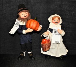 2005 Annalee Thanksgiving Pilgrim 13 " Man And 11 " Woman Dolls With Tags
