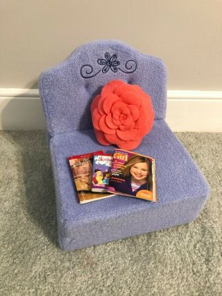 American Girl Purple Pull Out Chair For Dolls W/ Pillow And Magazines