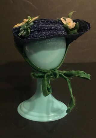 Vintage 1950s Navy Straw Hat For Vogue Ginny 8” Doll Flower,  Ribbon Trim