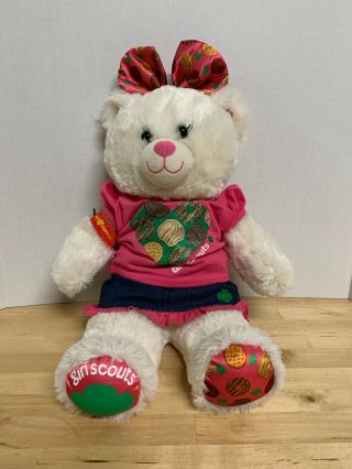 Build A Bear White Girl Scout Cookies Teddy Bear Plush 16 " W/ Bow Bab Shirt Top