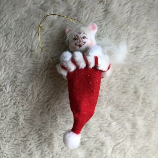 Annalee Kitty Cat In Santa Hat Christmas Ornament 2008 White Kitten 4 " Long