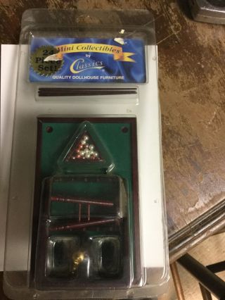 Dollhouse Miniature Pool Table With Accessories