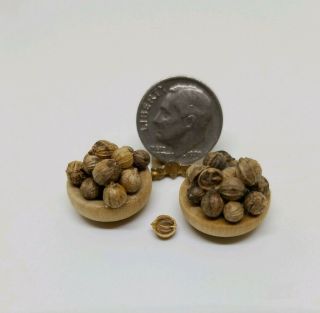 1:12 Dollhouse Miniature Food 2 Wooden Bowls Of Walnuts With Half Shell