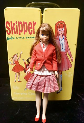 1964 Mattel Skipper Doll With Carrying Case Red Brown Hair
