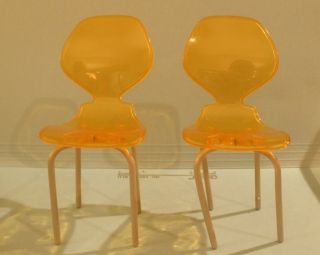 2 Dollhouse Chairs Plastic Mid Century Modern Style Stackable Sprite Side E40