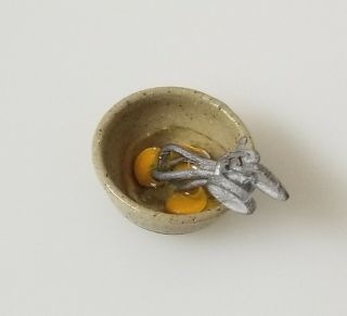 IGMA Artisan Jane Graber Dollhouse Miniature Stoneware Bowl with Eggs & Beater 3