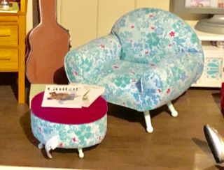 American Girl Doll House Furniture Lounge Chair Set With Ottoman