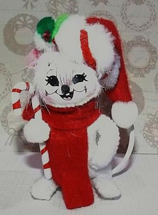 Annalee Miniature Mouse Red Stocking Cap/ Scarf W/ Candy Cane Xmas Ornament