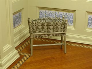 Peggy Taylor Taupe Wicker Planter Stand - Artisan Dollhouse Miniature