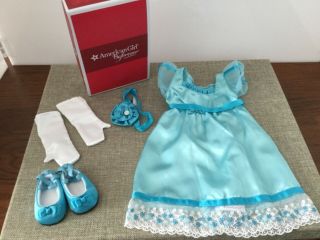 American Girl Caroline Doll Teal Party Dress Clothes Outfit Gown Shoes Gloves