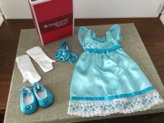 American Girl Caroline Doll Teal Party Dress Clothes Outfit Gown Shoes Gloves 3