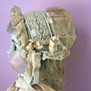 Antique French German Doll Feminine Lace Ribbon Hat Bonnet