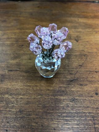Swarovski Crystal Glass Bouquet Dozen Pink Roses On Vase Floral Figurine