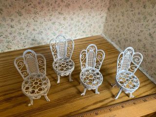 Dollhouse White Wicker Chairs,  Set Of Four