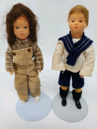 Vtg.  Erna Meyer Boy & Girl Child Dolls Wrapped Legs Stockinette Painted Face 4 "