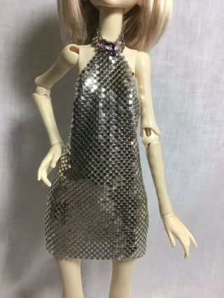 Bjd - Msd 1/4 Metal Mesh Halter Top Dress Choker Neckline W/pink