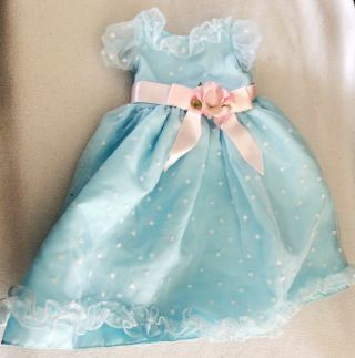 Long 12 " Baby Blue And White Heart Dress With Pink Rose And Ribbon Waist