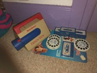 Teddy Ruxpin Picture Show View Master Projector 7 Disks 6 Tapes 1 Tapes Reel