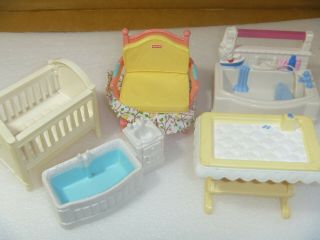 Fisher Price Mattel Loving Family Doll House Furniture Crib Bath Changing Table