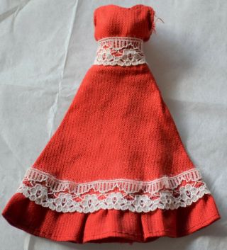 Palitoy Pippa Doll 2nd Issue Britt Red Lace Maxi Dress 6 " Fits Dawn 70s