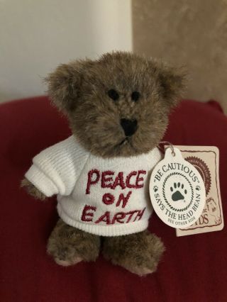 Boyds Bears Poe 567020 4” Plush Mini Message Bear Christmas Peace On Earth Mwt