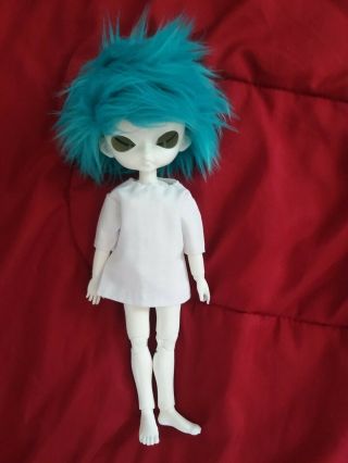 Hujoo Doll Bjd Ball Jointed Doll White Skin 24cm Mini With Hair Teal Aqua Blue