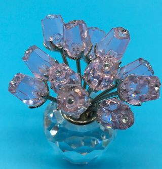 Swarovski Crystal Glass Bouquet Dozen Pink Roses On Vase Floral Figurine