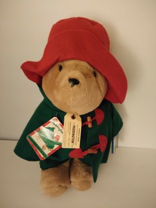 Paddington Bear 18 " 1996 Christmas Fun Stuffed Animal Plush Green Felt Coat Hat