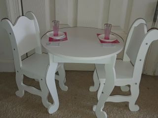 American Girl Doll Size Kitchen Furniture Dining Table & Chairs With Cup Plates