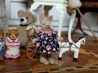 Dollhouse Miniature Artisan Little Bunny Rabbit Teddy Plush Toy 1:12