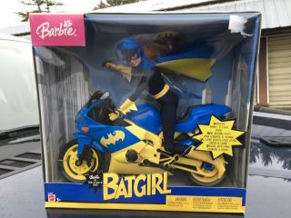 Barbie Batgirl Doll & Blue & Yellow Motorcycle 2003 Never Opened