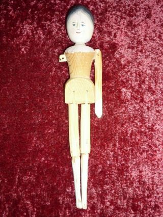 Small Antique/vintage Grodnertal Wooden Doll Missing Arm.