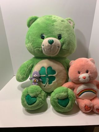 2002 Care Bear Plush Extra Large 26”Good Luck Bear Green Plus 2