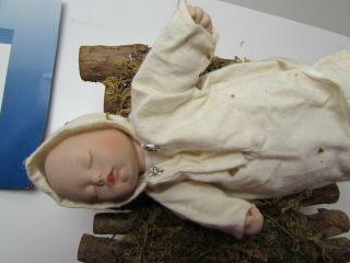 Ashton - Drake Galleries Porcelain Doll Baby Jesus in Manger,  