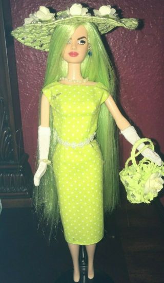 Barbie Ooak Long Green Reroot Hair With Outfit