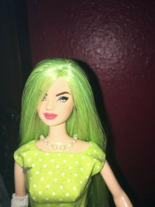 BARBIE OOAK LONG GREEN REROOT HAIR WITH OUTFIT 2