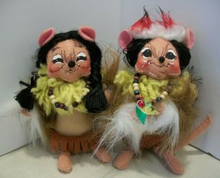 2004 Annalee 6 " Native American Boy & Girl Mouse Thanksgiving 309004 & 308504