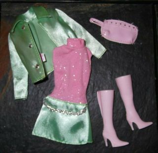 Barbie Doll Clothes - Pink & Green Dress,  Jacket,  Shoes,  Purse