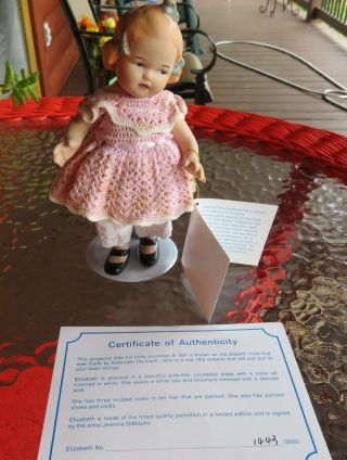Jeannie Dimauro Full Body Porcelain 8 " Doll (elizabeth) With Pink Crochet Dress