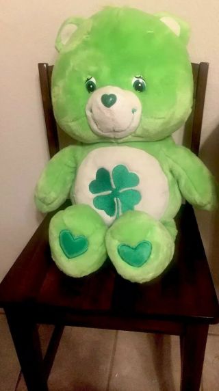2002 Care Bear Plush Extra Large 26”good Luck Bear Green