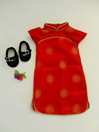 18 " American Girl Doll Ivy Ling - Asian Years Red Dress - Shoes - Hair Flower