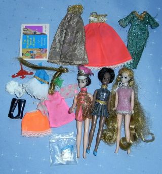 1970s Dawn Topper Dolls (x3) - Kip Head To Toe Dawn Aa Black Dale Clothes Plus