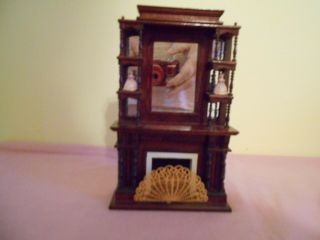 Dollhouse Miniature Mahogany Fireplace With Accessories