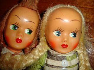 Old Hard Plastic Face Ponytail Rosy Cheek Blonde Redhead Twin Sister Polish Doll